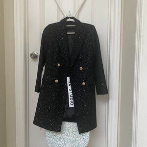 NWT Black Metallic Tweed Double Breasted Winter Blazer Jacket Coat